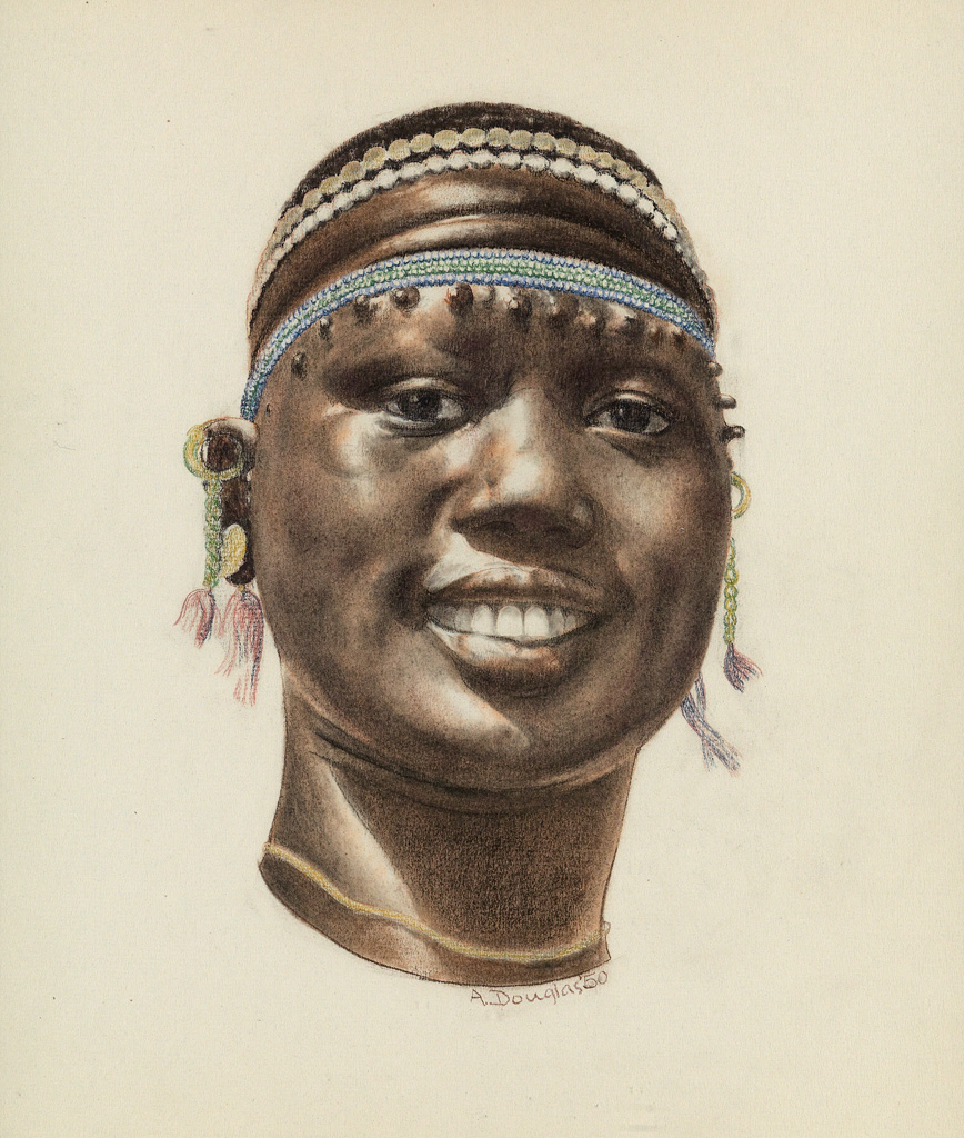 AARON DOUGLAS (1899 - 1979) Head of a Masai Woman.